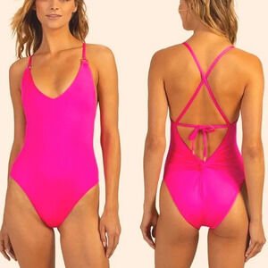 Trina Turk Pink Monaco Solids High Leg scrunch back One Piece Swimsuit Size 12
